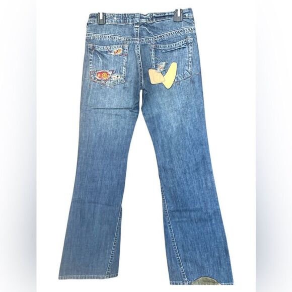 Y A G Deim unique leather Patchwork 3 Y2K  Flower Embroidered boots Leg Low Rise - Picture 5 of 8